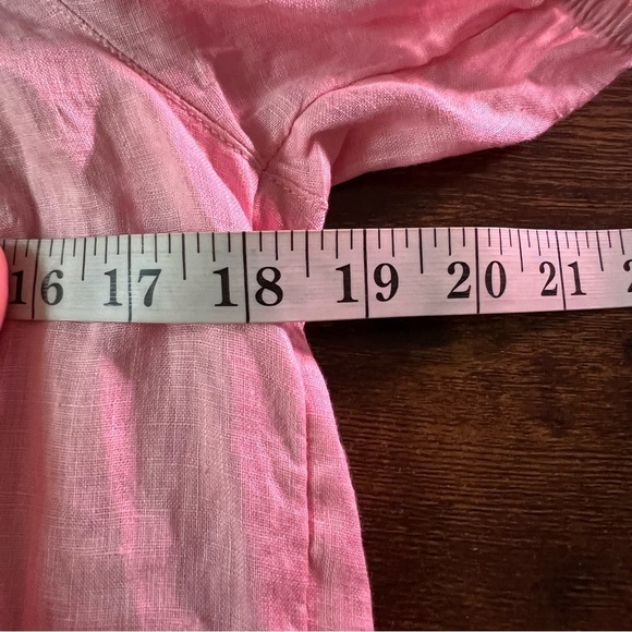 Laura Ashley Pink Size Medium Puff Sleeve 100% Linen Top Button Up Blouse Collar - Picture 2 of 9